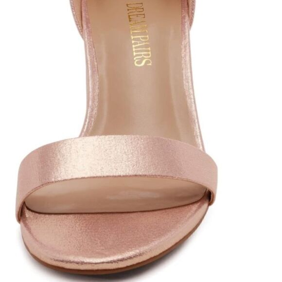 DREAM PAIRS Champagne Low-Chunk Heel Pump Open Toe Ankle Strap Sandals - Picture 13 of 16